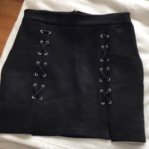 Suede black mini skirt